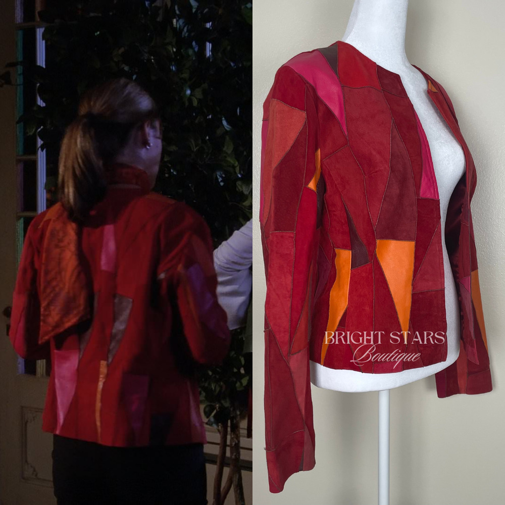 Rare Vintage Patchwork Leather Jacket ASO Phoebe Halliwell Charmed Small 6 Red - Picture 2 of 12